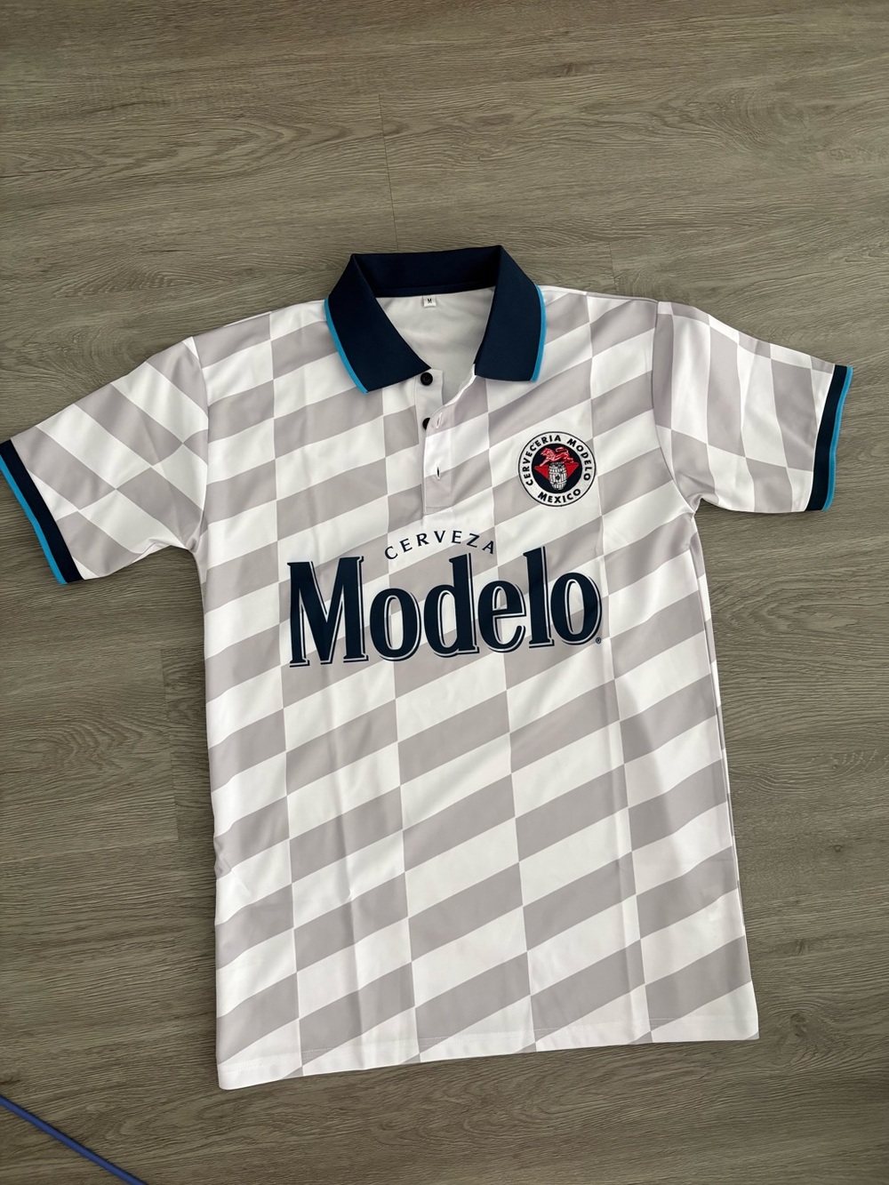 Modelo Branded Diagonal Stripe Polo - White & Light Gray